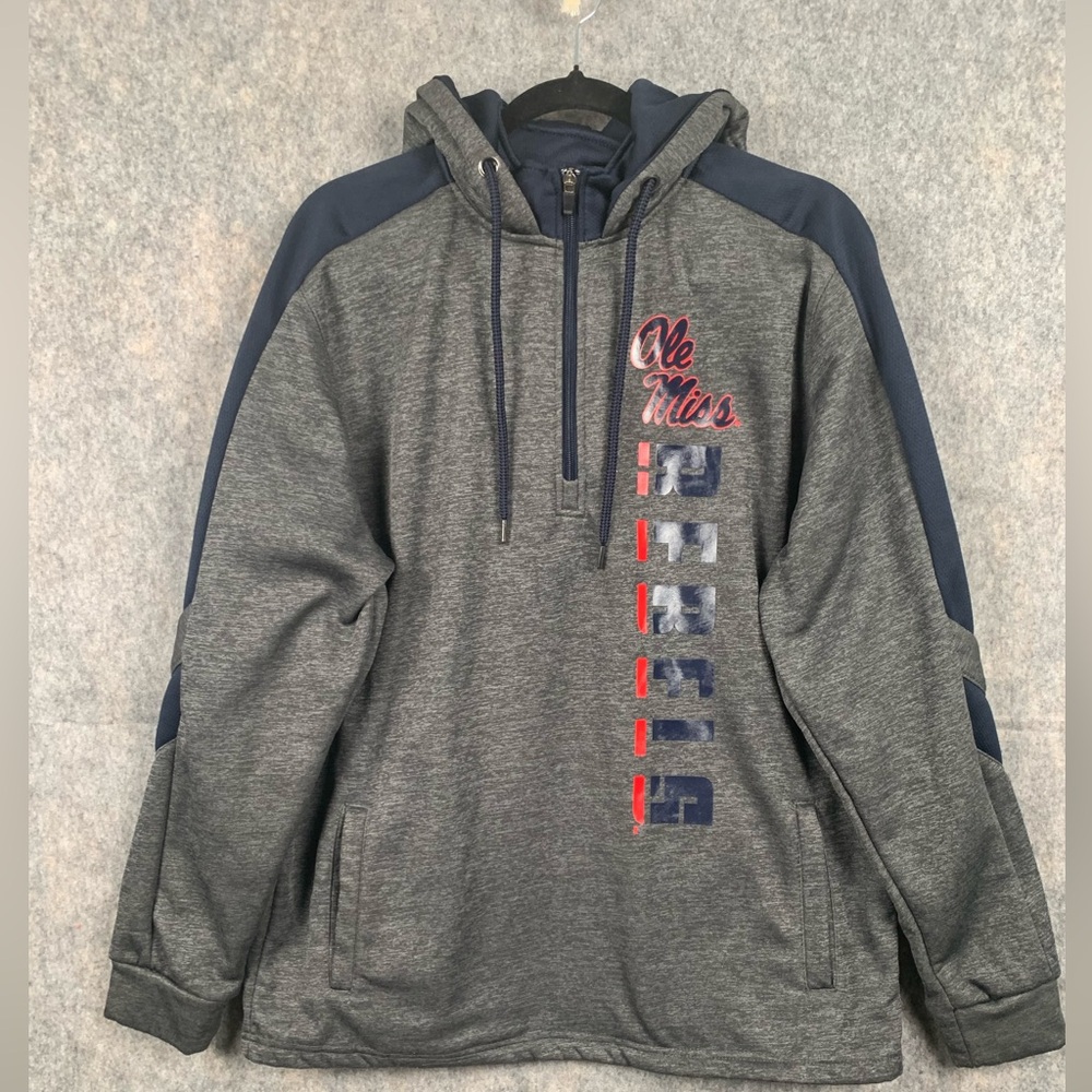 Colosseum Mens Size Large Ole Miss Football Team Pullover Hoodie Grey